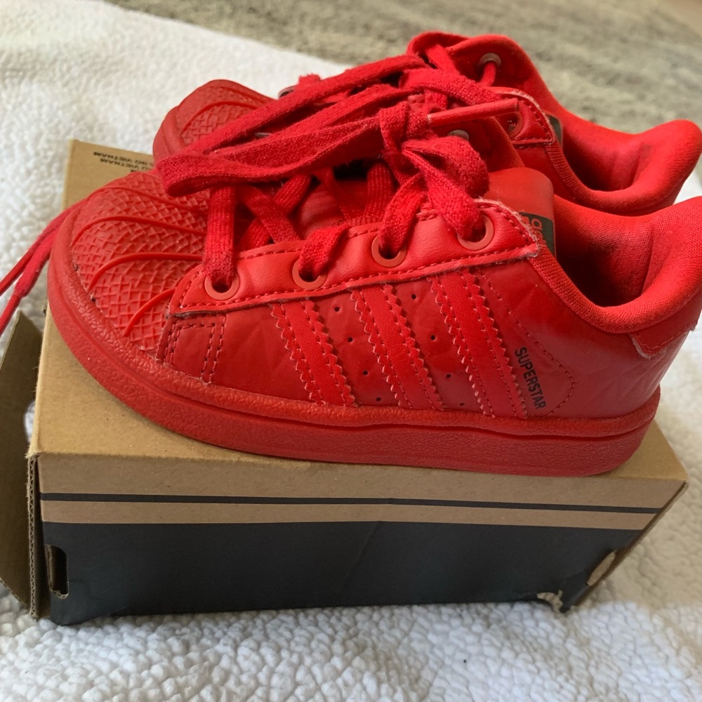Toddler boy red adidas original shoes